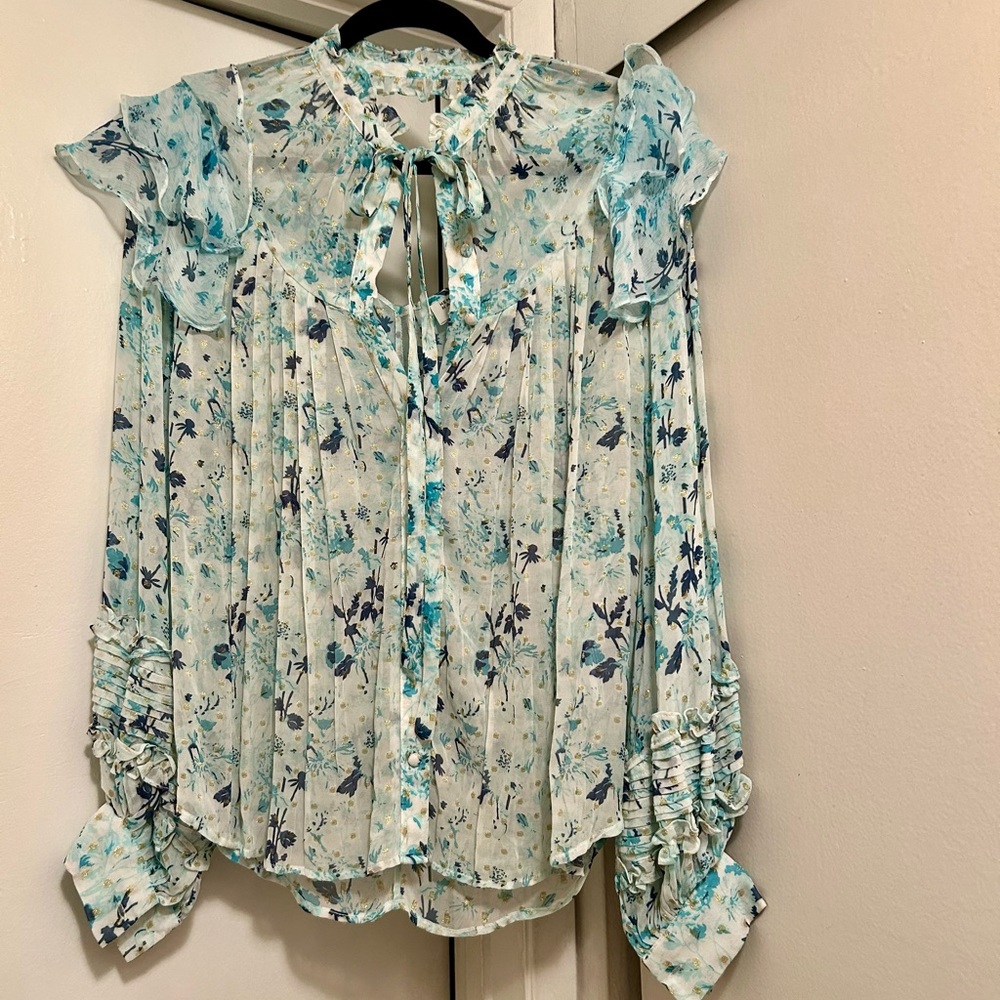 HEMANT & NANDITA Blue and White Floral Blouse